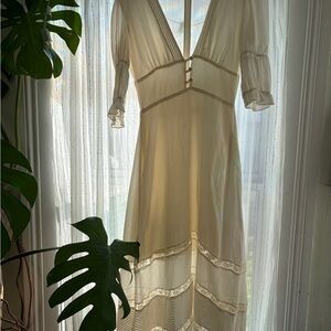 Reformation Ivory Midi Dress with Lace Details